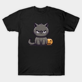 Annoyed Cat with Pumpkin T-Shirt